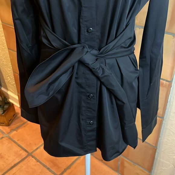 Tibi Satin Poplin Tie-front Shirt, Black, size 8 - Picture 3 of 10